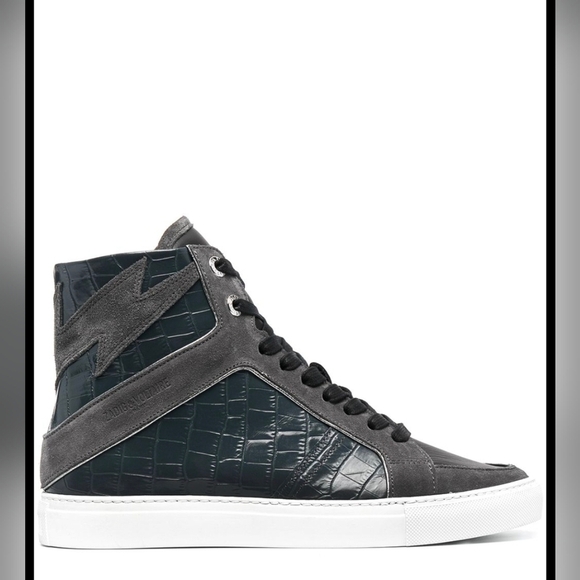NEW! Zadig & Voltaire,Women's Flash Croc-Embossed High-Top Sneakers,Blue Grey,38 - Picture 1 of 10